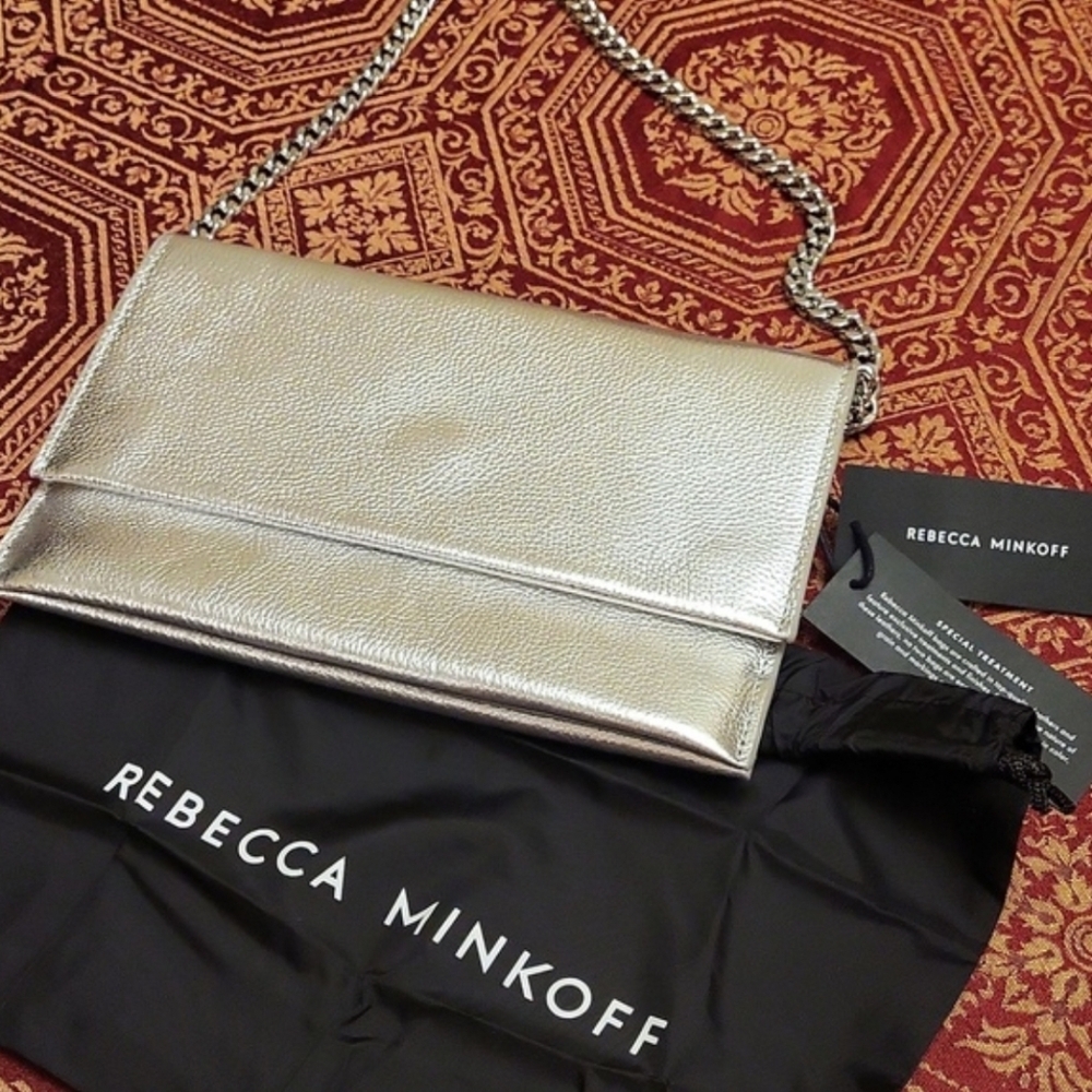 🆕️Rebecca Mincoff Leather Clutch/shoulder Bag/ Silver